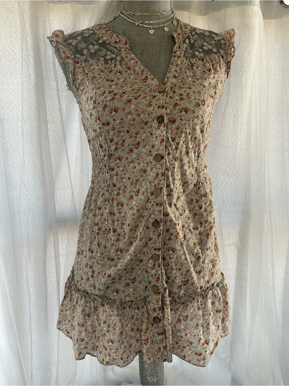 Y2K Floral Button-Front Sleeveless blouse Cream and Red